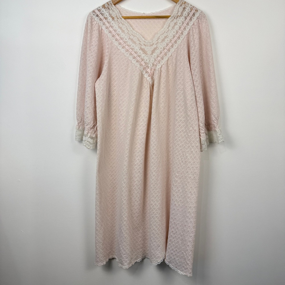 Vintage‎ Indulgence Nightgown House Dress Womens Large Pink Lace Trim Lounge